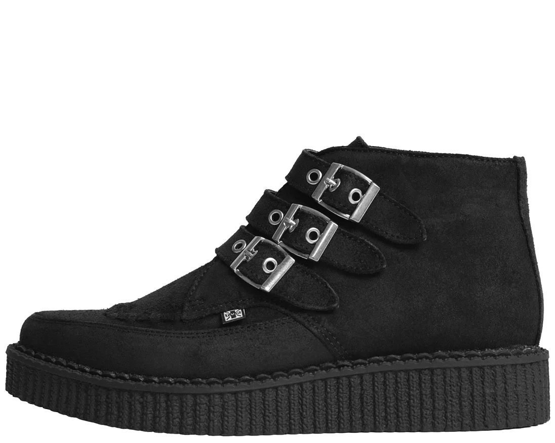 T.U.K Black Suede 2 Buckle Poing Creeper Boot - Image 3