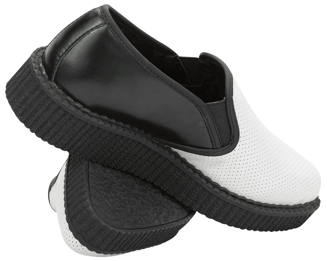 T.U.K White Black Perf Pointed Slip On Creeper - Image 2