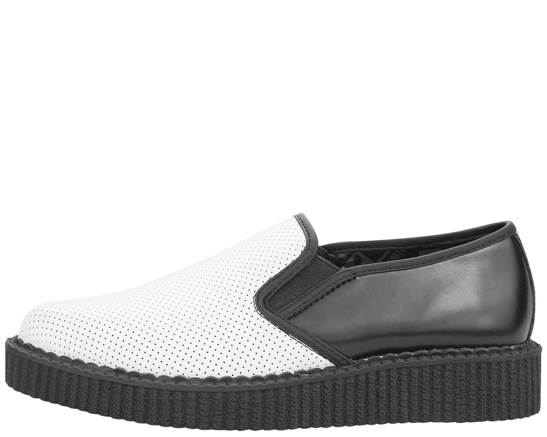 T.U.K White Black Perf Pointed Slip On Creeper - Image 4