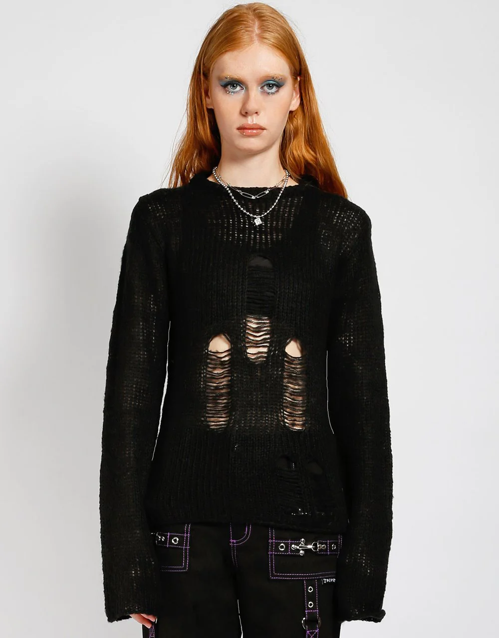Tripp Nyc Black Rag Stripe Sweater