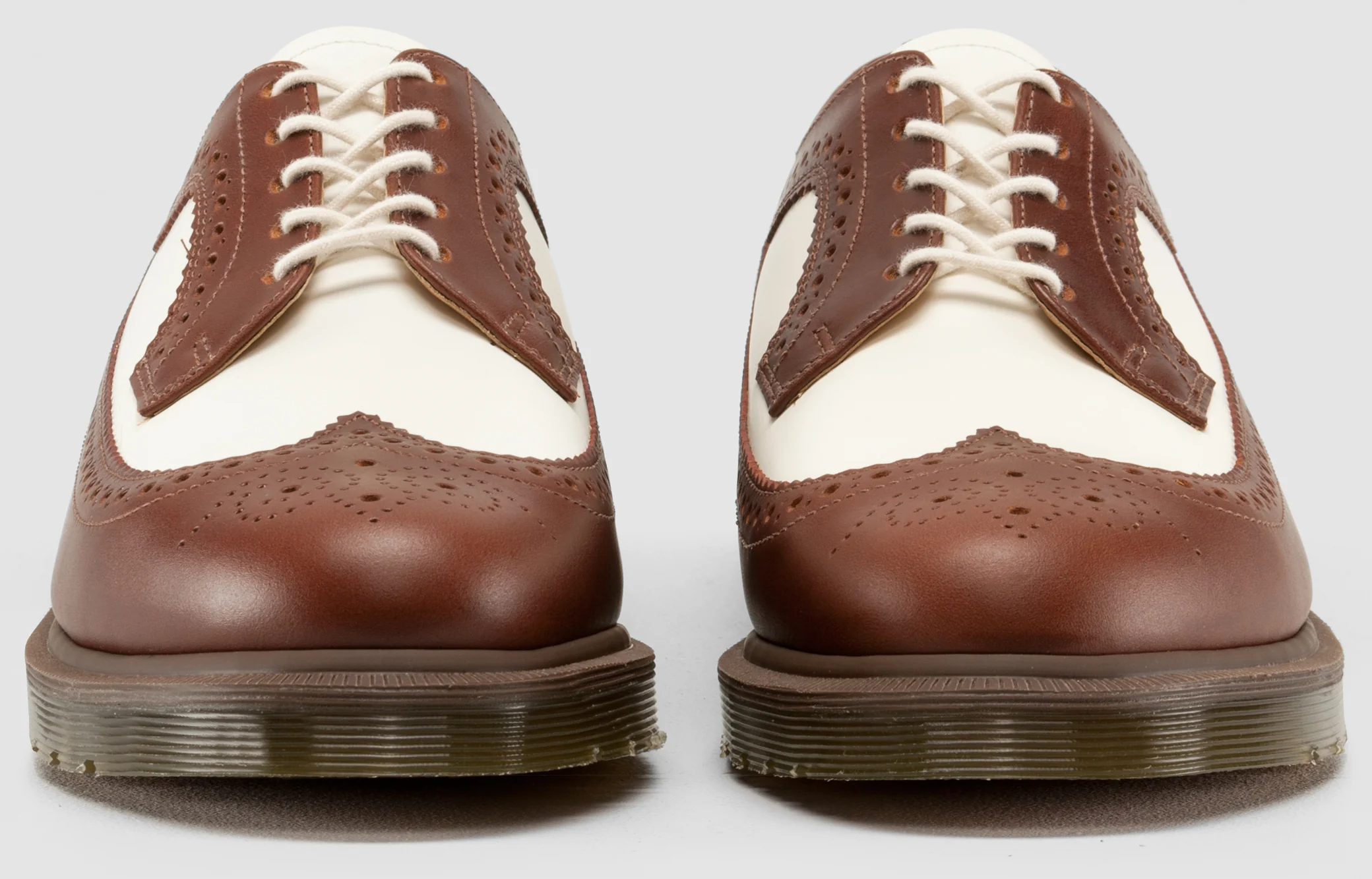 3989 Tan+Off White Brogue Smooth Oxford Mie - Image 3