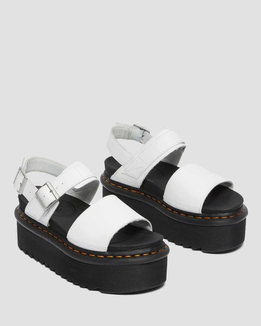 White Voss Women's Leather Strap Platform Sandals